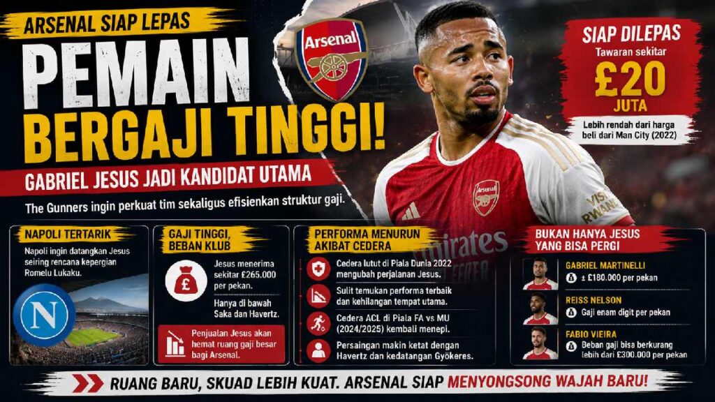 Arsenal Siap Pangkas Beban Gaji, Gabriel Jesus Jadi Kandidat Utama untuk Dilepas