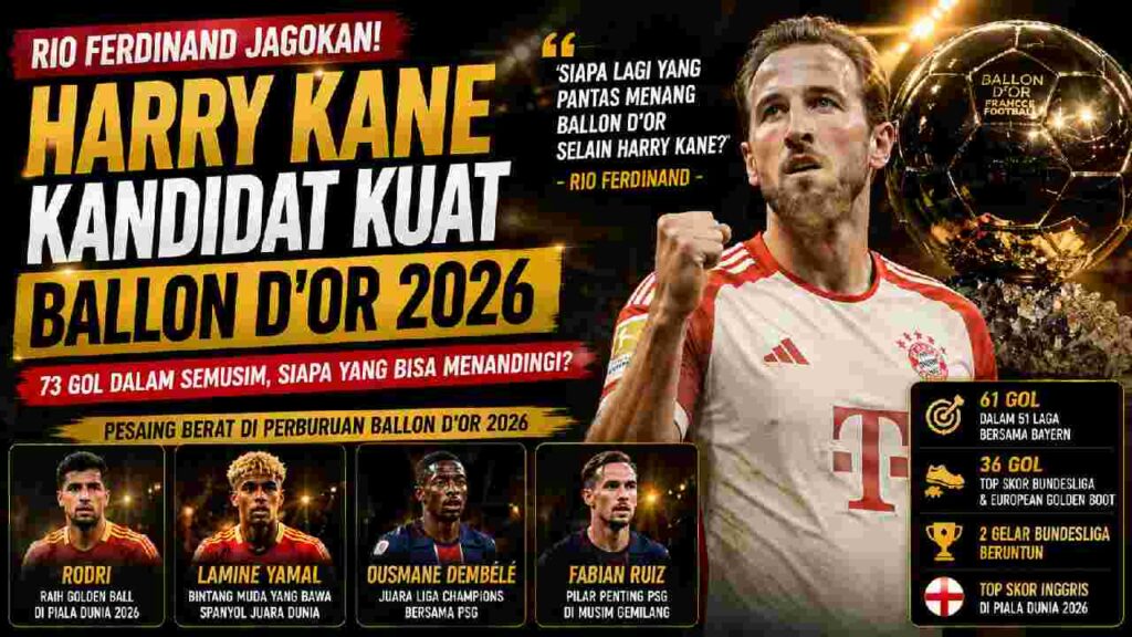Harry Kane Dijagokan Rio Ferdinand Raih Ballon d'Or 2026